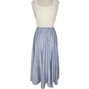 CP SHADES Women’s Lily Chambray Blue Linen Pull On Midi Skirt Small